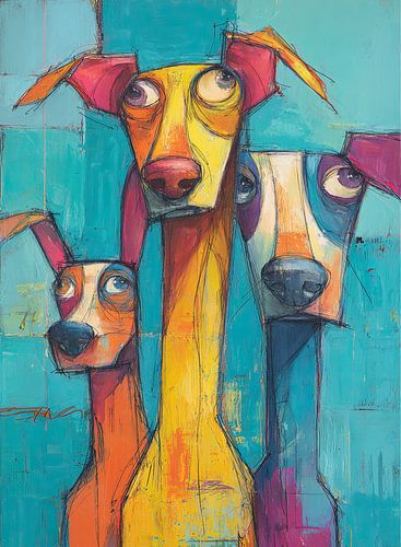 Hundemalerei | Bunte Welpen zusammen