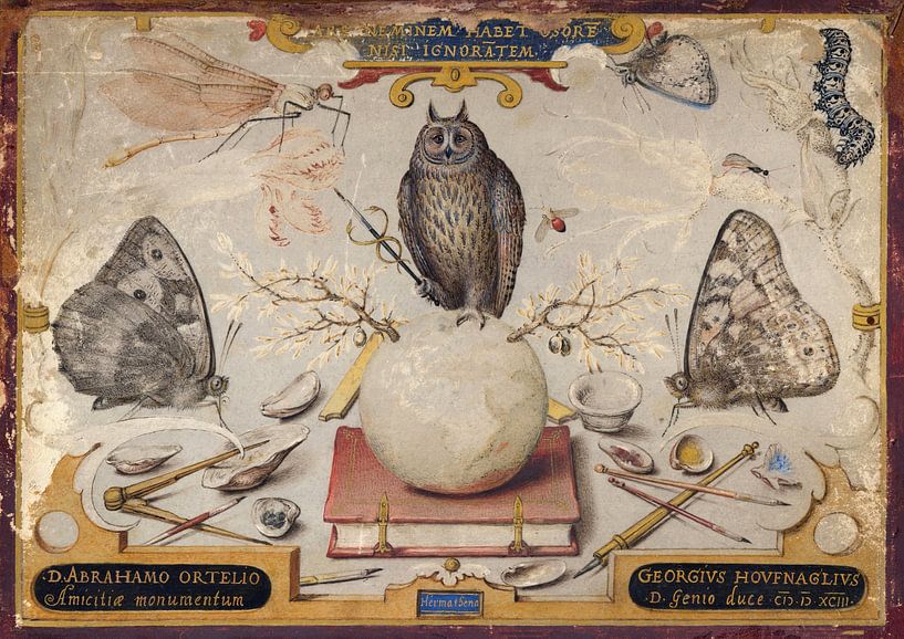 Allegorie voor Abraham Ortelius, Joris Hoefnagel van Meesterlijcke Meesters