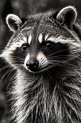 Zwart-wit foto van wasbeer