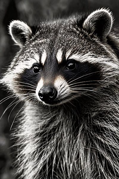 Photo en noir et blanc d'un raton laveur par Art & Soul Creations