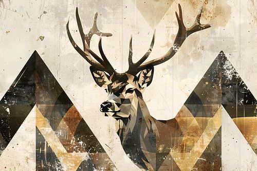 Geometrisch Hert in Sepia en Crème Tinten