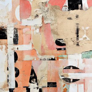 Moderne abstrakte Collage in Weiß, Schwarz und Rosa