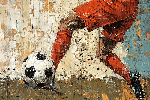 Voetballer in Rood met Bal