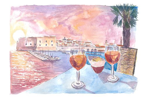 Dubrovnik Romantic view of the old harbor with Rector's Palace and Adriatic drinks