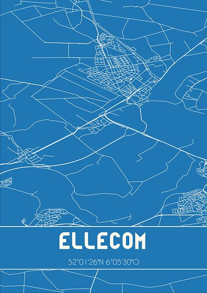 Blauwdruk | Landkaart | Ellecom (Gelderland) van Stad & Wand