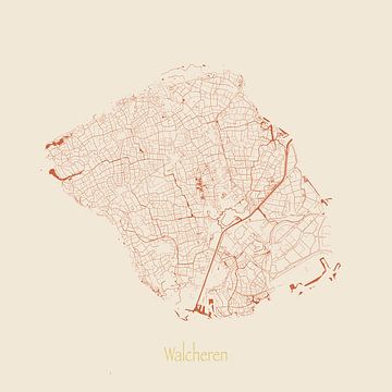 Waterkaart van Walcheren in Terracotta stijl van Maps Are Art