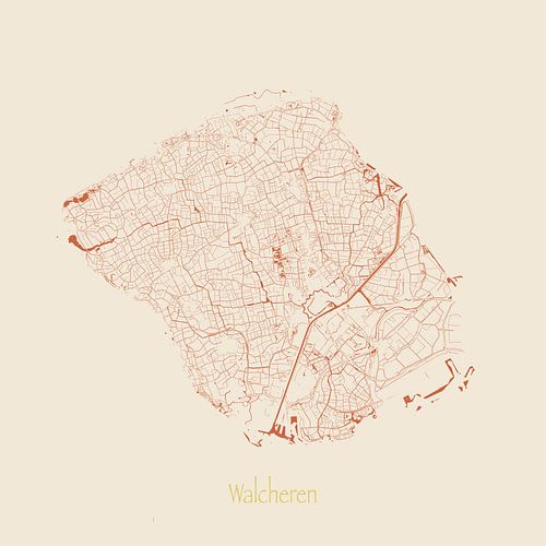 Waterkaart van Walcheren in Terracotta stijl