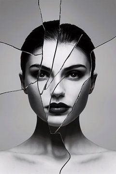 Gebroken gezicht in zwart-witcontrast