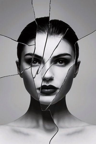 Visage brisé en contraste noir et blanc par Art & Soul Creations