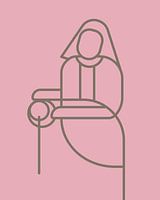 Het Melkmeisje abstracte stijl op roze achtergrond met donker grijs lijnenspel
