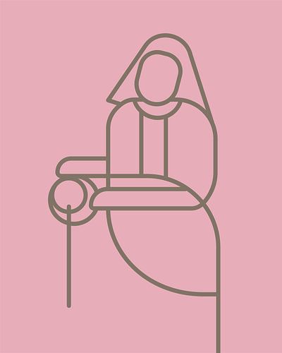 The Milkmaid abstract style on pink background with dark grey lines