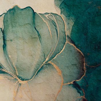 Botanical Brilliance V Botanische Schoonheid Abstract aquarel in emerald / smaragd groen en sprankelend goud