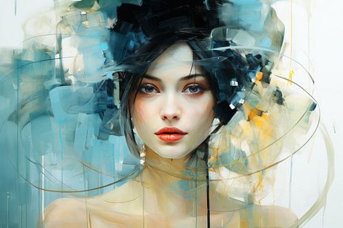 Modern portret in blauwtinten