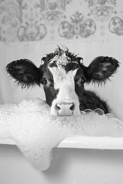 Vache décontractée dans la baignoire - Un tableau de salle de bain original pour vos toilettes sur Felix Brönnimann