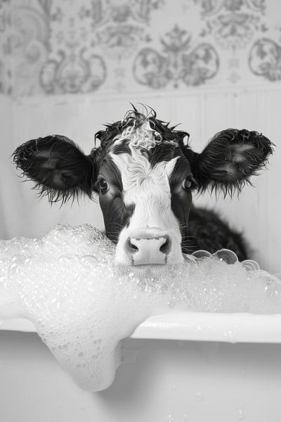 Lässige Kuh in der Badewanne - Ein originelles Badezimmerbild für Ihr WC von Poster Art Shop