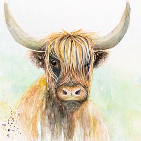 Tough Scottish highlander on soft green shades by Atelier DT