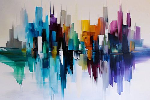 Kleurrijke abstracte skyline met reflecties
