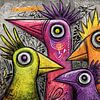 Fröhliche Vögel | Bunte gefiederte Freunde von ARTEO Gemälde