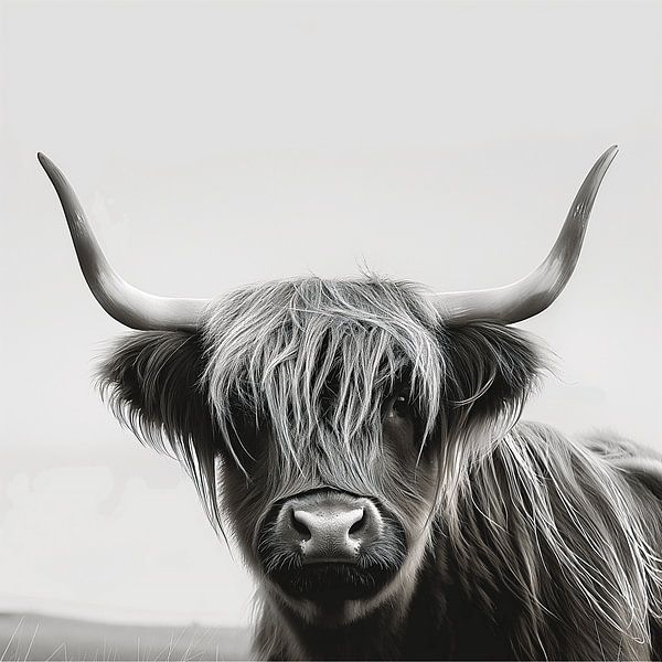 Schottisches Hochlandbild Portrait in Schwarz-Weiß von Beefboy