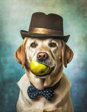 Hond Blonde labrador met appel van Froukje Smith