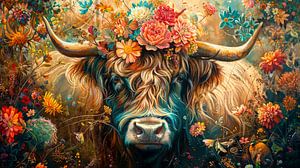 Schottische Hochländer: Florales Porträt