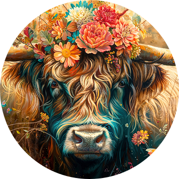 Schotse Hooglanders: Bloemen Portret van ByNoukk