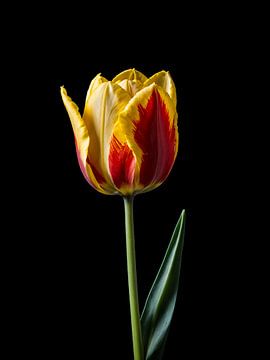 Jaune avec tulipe rouge