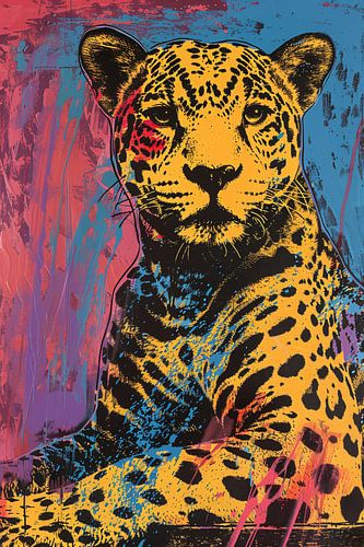 Kleurrijk popart schilderij van een jaguar