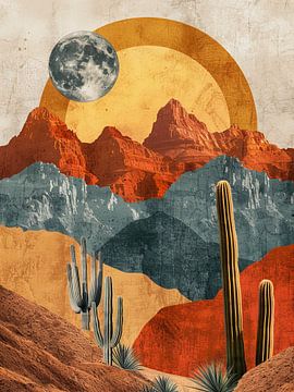 Bohemian desert with moon and sun by haroulita