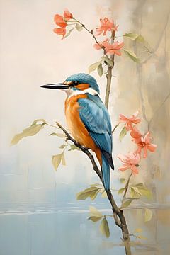 Kingfisher among flowers by But First Framing