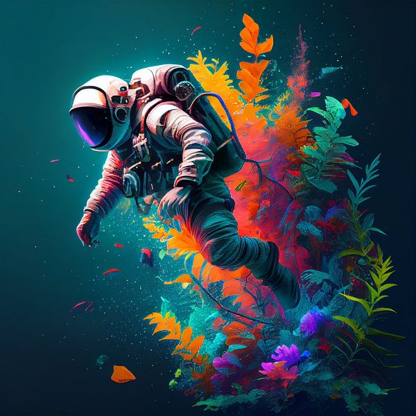 Colourful wonder in space: astronaut bouquet by Poster Art Shop