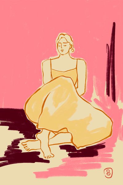 Sitzende Figur in einem fließenden Kleid von Sandra Poliakov