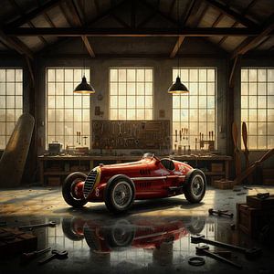 Alfa Romeo 8C in historischer Werkstattumgebung