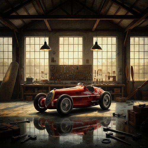 Alfa Romeo 8C in Vintage Workshop Setting