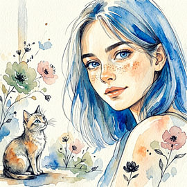 La dame et le chaton