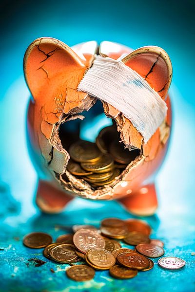 Smashed piggy bank with coins by Poster Art Shop