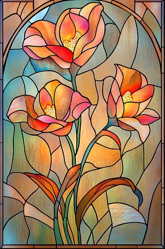 Romantisch glas-in-loodraam met bloemen