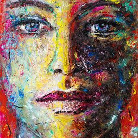 Portrait moderne et pictural avec des couleurs primaires vives sur Anja Namink - Peintures
