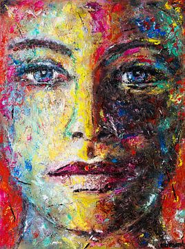 Modern painterly portrait with bright primary colours by Anja Namink - Paintings