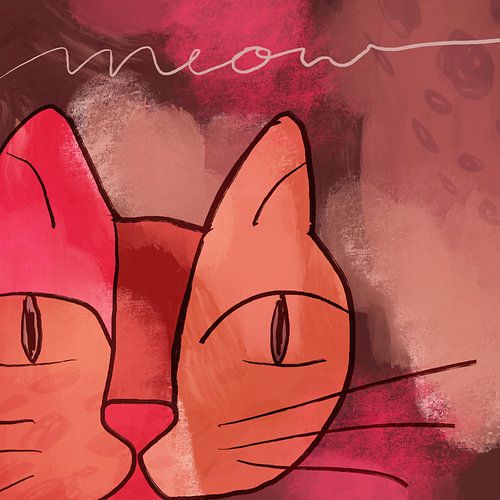 Cat on warm colors, modern mixed-media van De Schildertuin