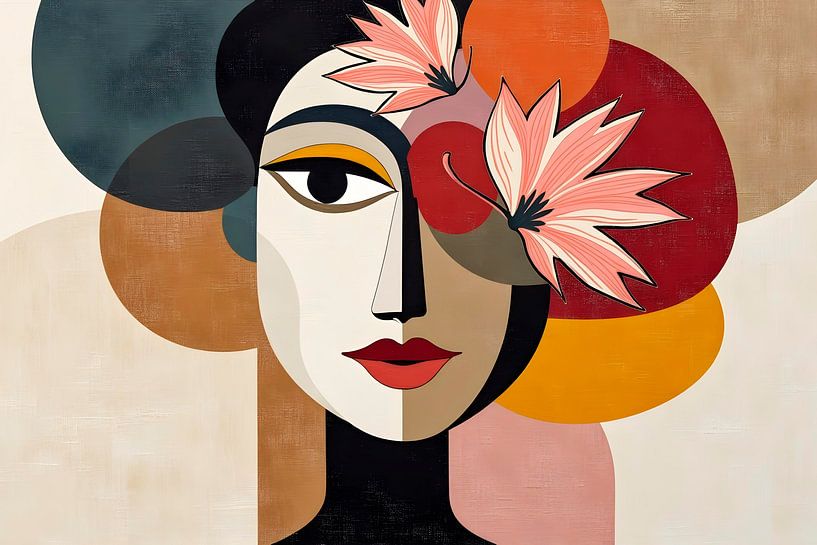 Portrait with fantasy lotus flowers by Mad Dog Art