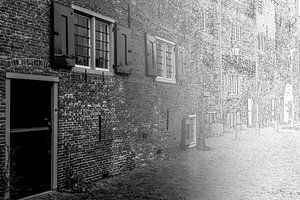 Photo sketch Houses in medieval city wall