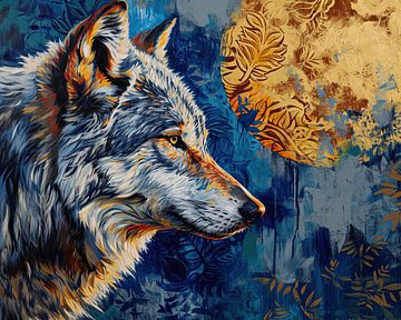 Schilderij Wolf Abstract van Kunst Kriebels