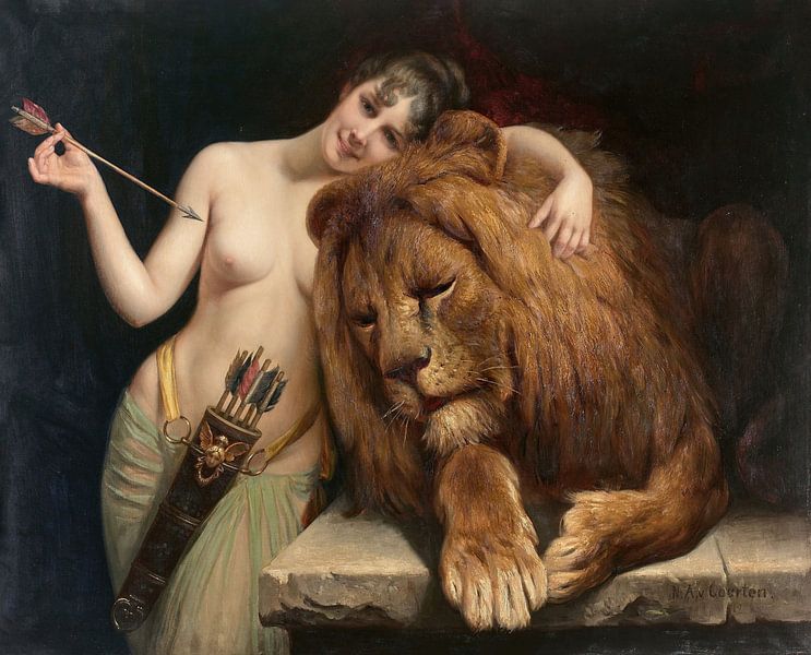 The goddess Diana and a lion, Angelo von Courten by Masterful Masters