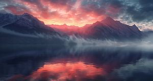 See bei Sonnenuntergang, Himmelsspiegelung