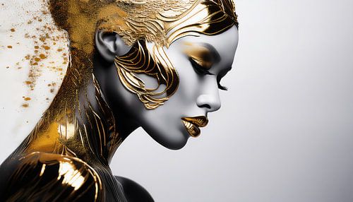 Vrouw met zwart-wit en goudkleur