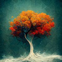 Mystischer Baum mit herbstlichen Blättern