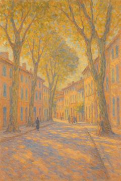 Aix-en-Provence zonovergoten straat - warme impressionistische Europese stadsschilderij van Travel Shop