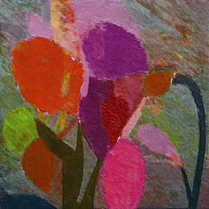 Moderne abstrakte Blumenformen in Magenta, Orange und Violett