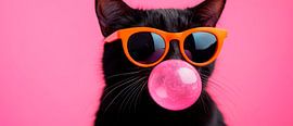 Schwarze Katze mit Kaugummi und Sonnenbrille von Poster Art Shop